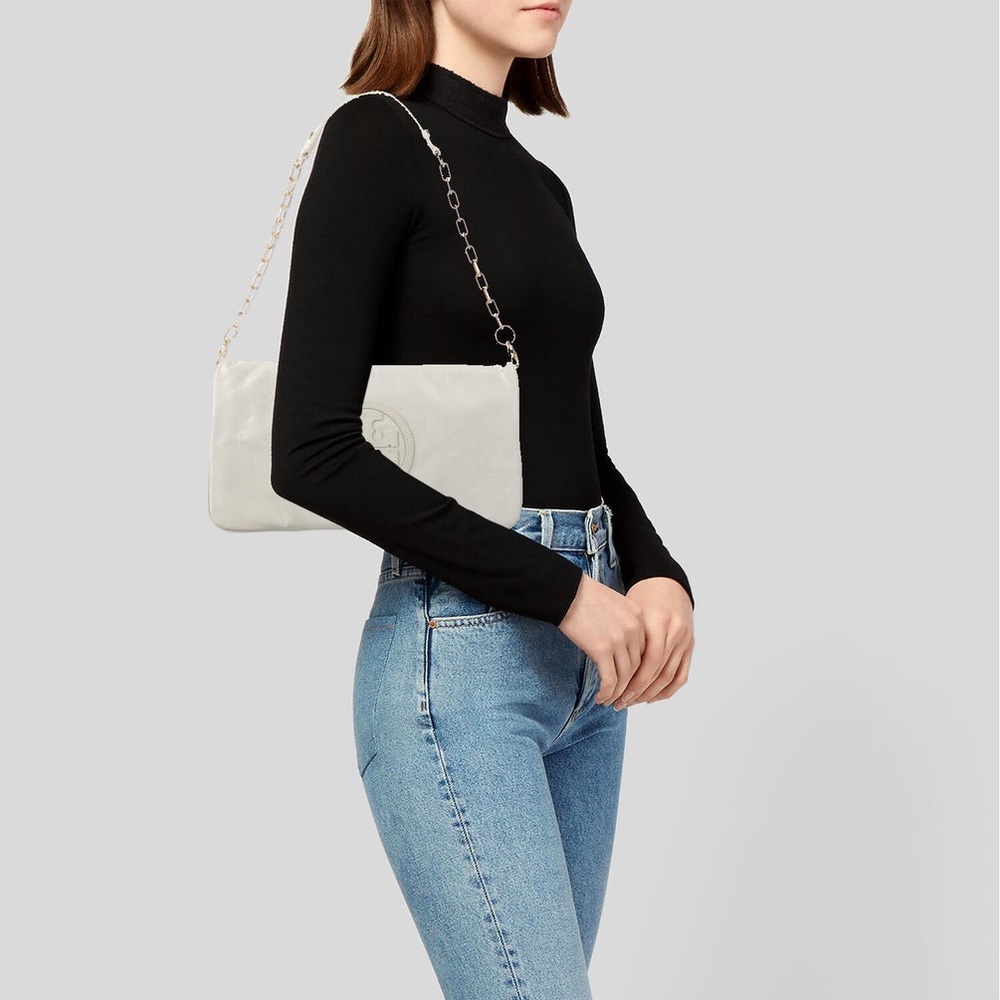 Used Tory Burch White Leather Reva Clutch